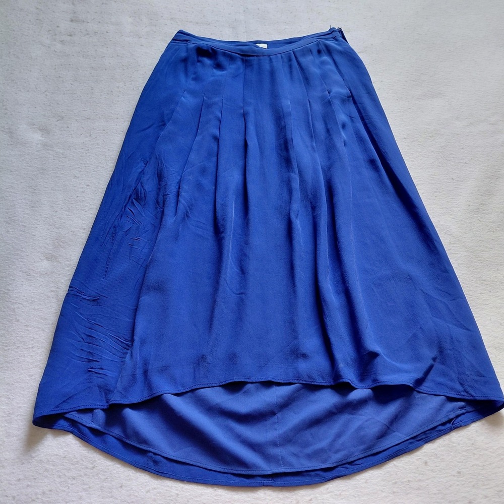 Madewell Pleated Midi Skirt Royal Blue Size 0 Womens Silky High Low Flowy NWT